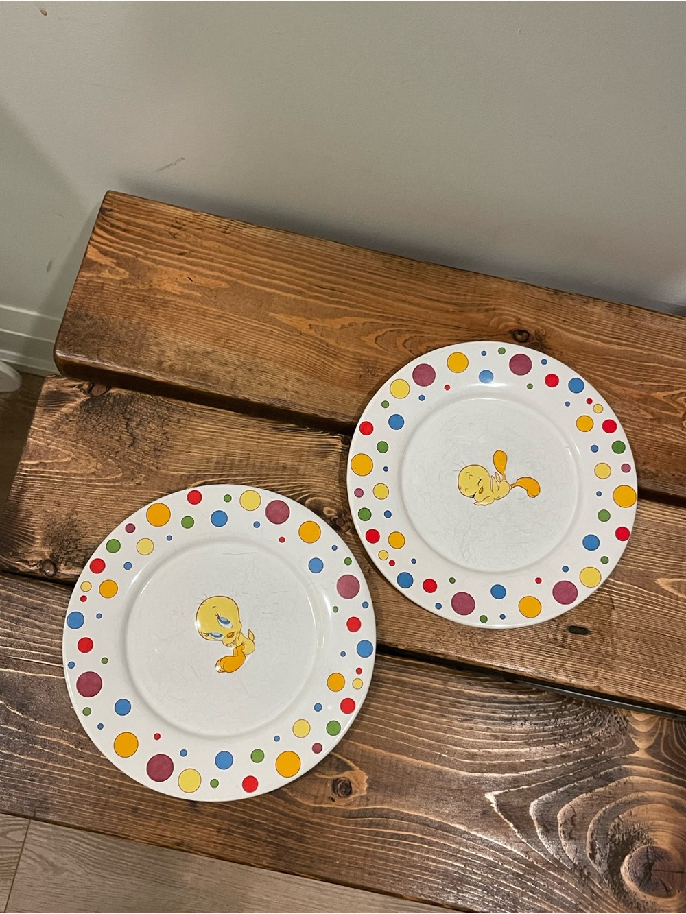 Vintage Tweety Bird Looney Tunes Yellow Polka Dot Party Plates - Set of 2